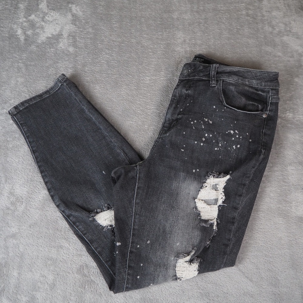 Judy Blue Jeans Boyfriend Fit Splatter Distressed 14W Black Charcoal Denim